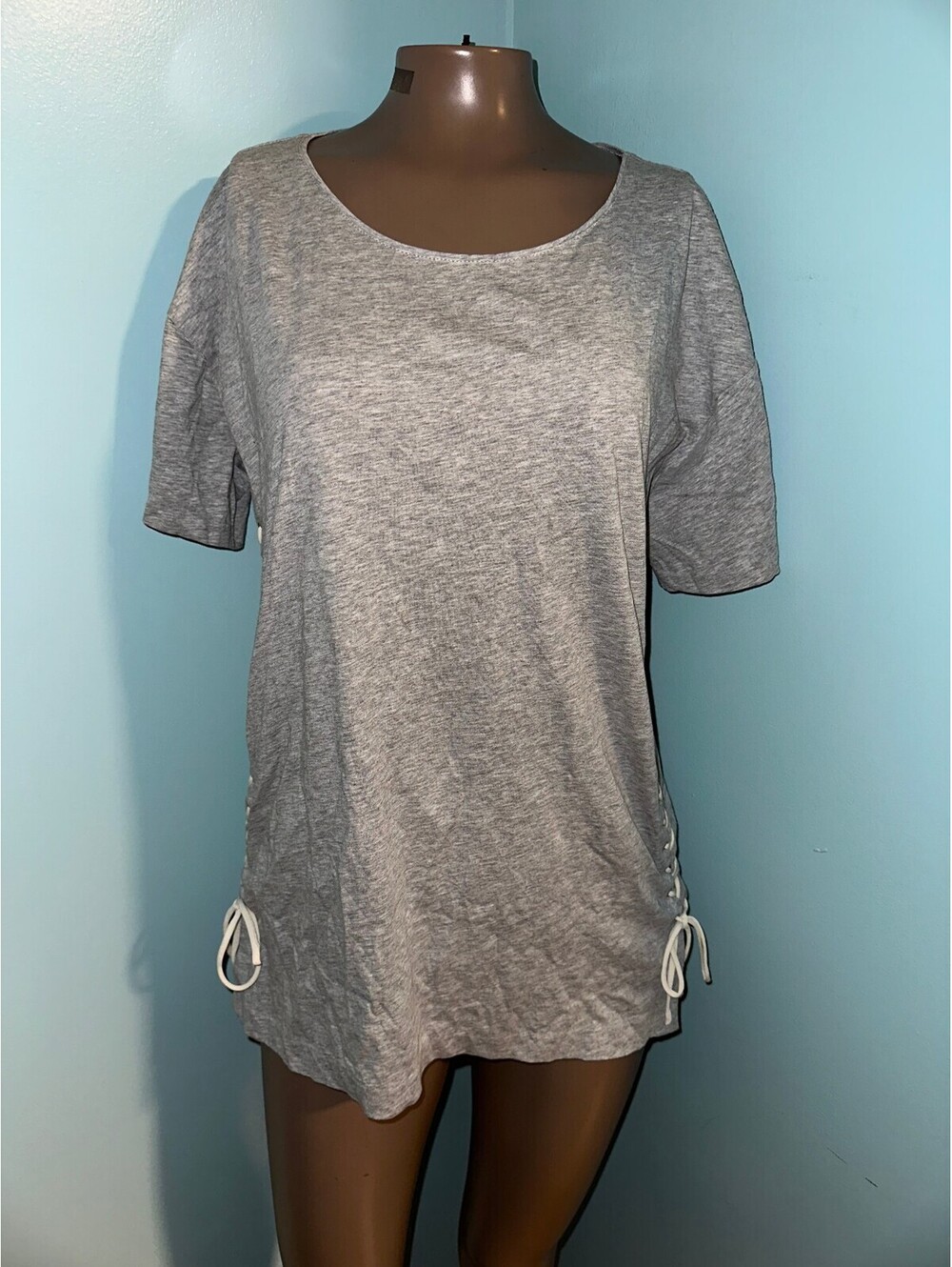J.Crew Women's Gray Lace-Up Casual Side M Blouse NWT